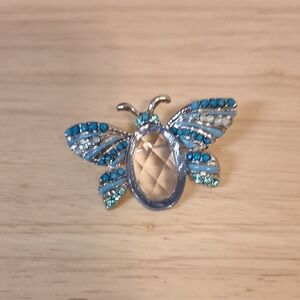 Elegant Silver and Blue Butterfly Brooch